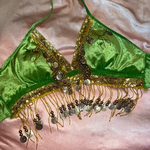 Lime Green with Gold Jewels Rave halter top (O/S) - Picture 2 of 2